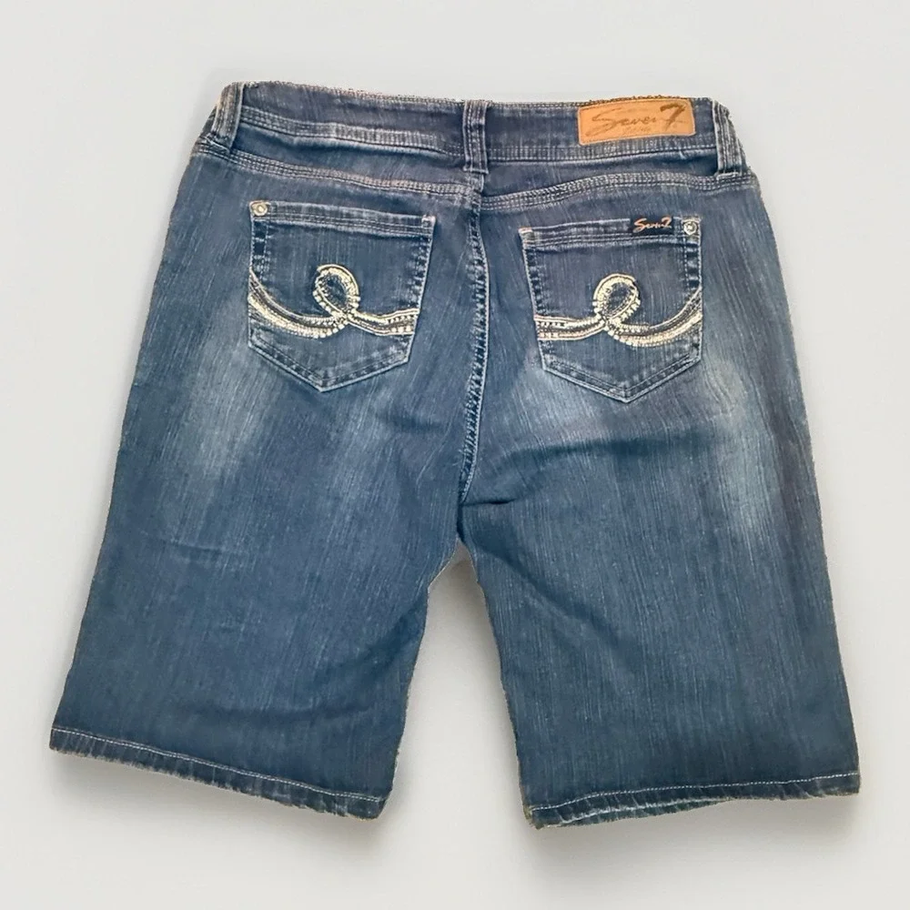 Seven7 Y2K  Womens 4 Denim Jorts Stretch Bermuda Blue Jean Shorts Casual Long